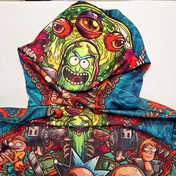 Rick Morty Graphic Hoodie Colorful Cartoon Print Large AOP Pullover - Picture 12 of 16